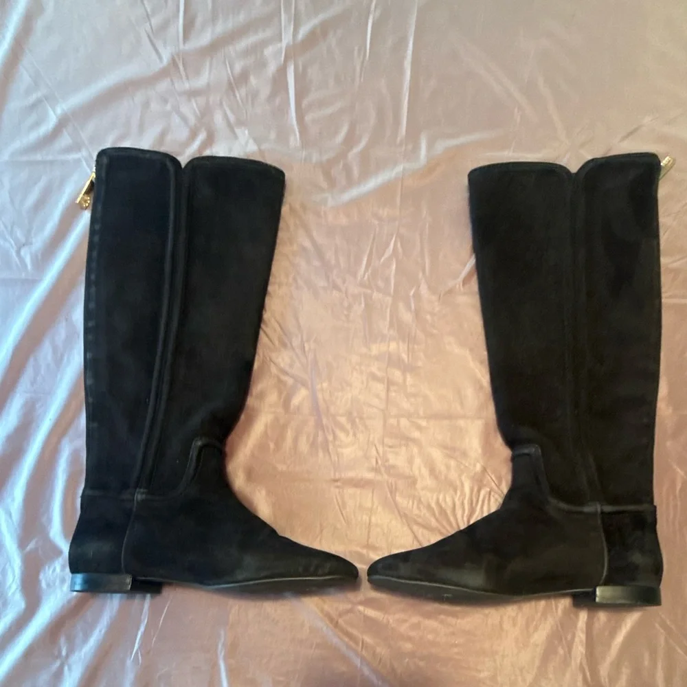 Tory Burch Irene Black Suede Leather Riding Boots Size 5 MSRP $495